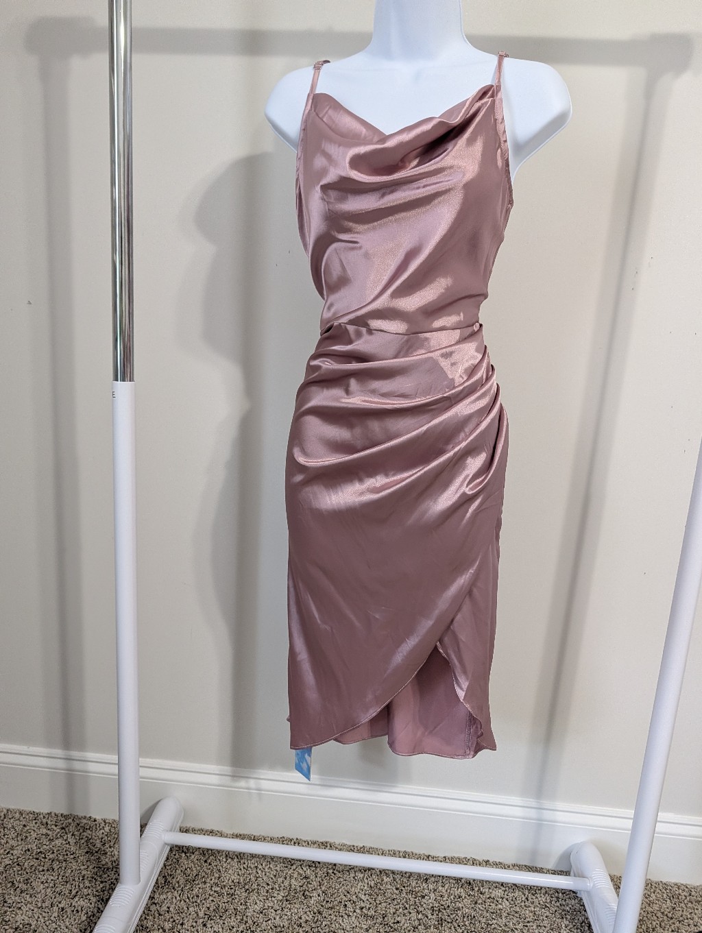Satin Cowl-Front Mini Dress In Mauve
